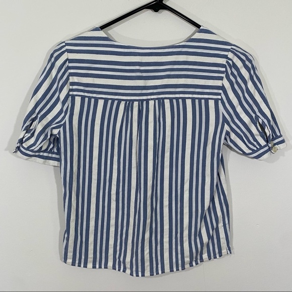 Madewell Plaza Button-Front Shirt in Stripe V Neck Short Sleeve Blue White XXS - Picture 4 of 5